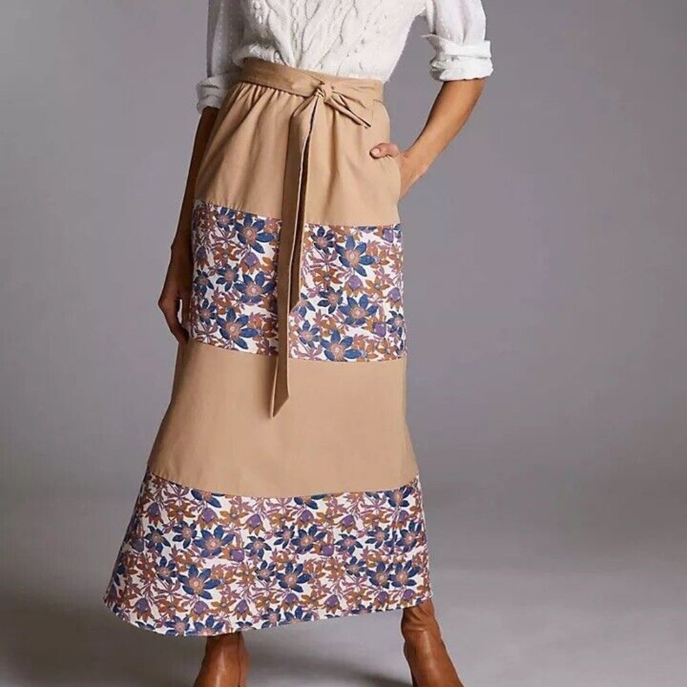 Anthropologie Sachin & Babi NWT Jacquard Tiered Maxi Skirt Belted Bohemian - Picture 2 of 6